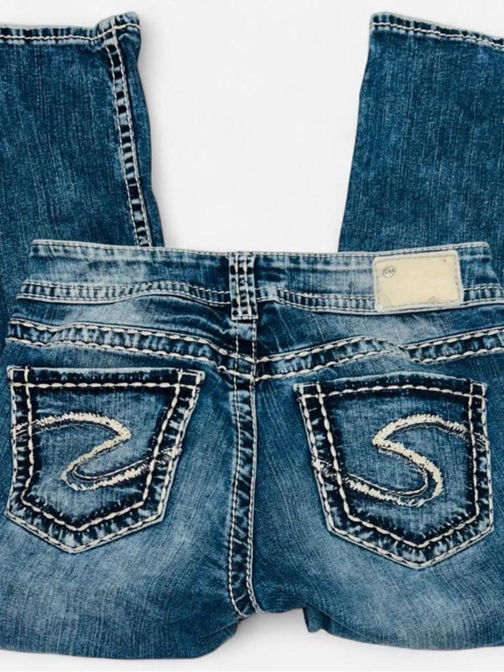 Women's Y2K Capris Blue Denim Jeans with Contrasting Pocket Stitching